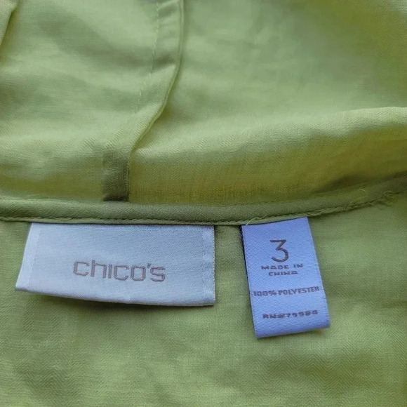 CHICO’s MEREDITH Soft Lime ¾ Sleeves Lighweight Top Shirt Jacket Size L (3) - Picture 6 of 7